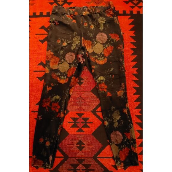 Legacy Pants - LEGACY Floral Patterned Women's Velvet Skinny Pants Pockets. Size Medium